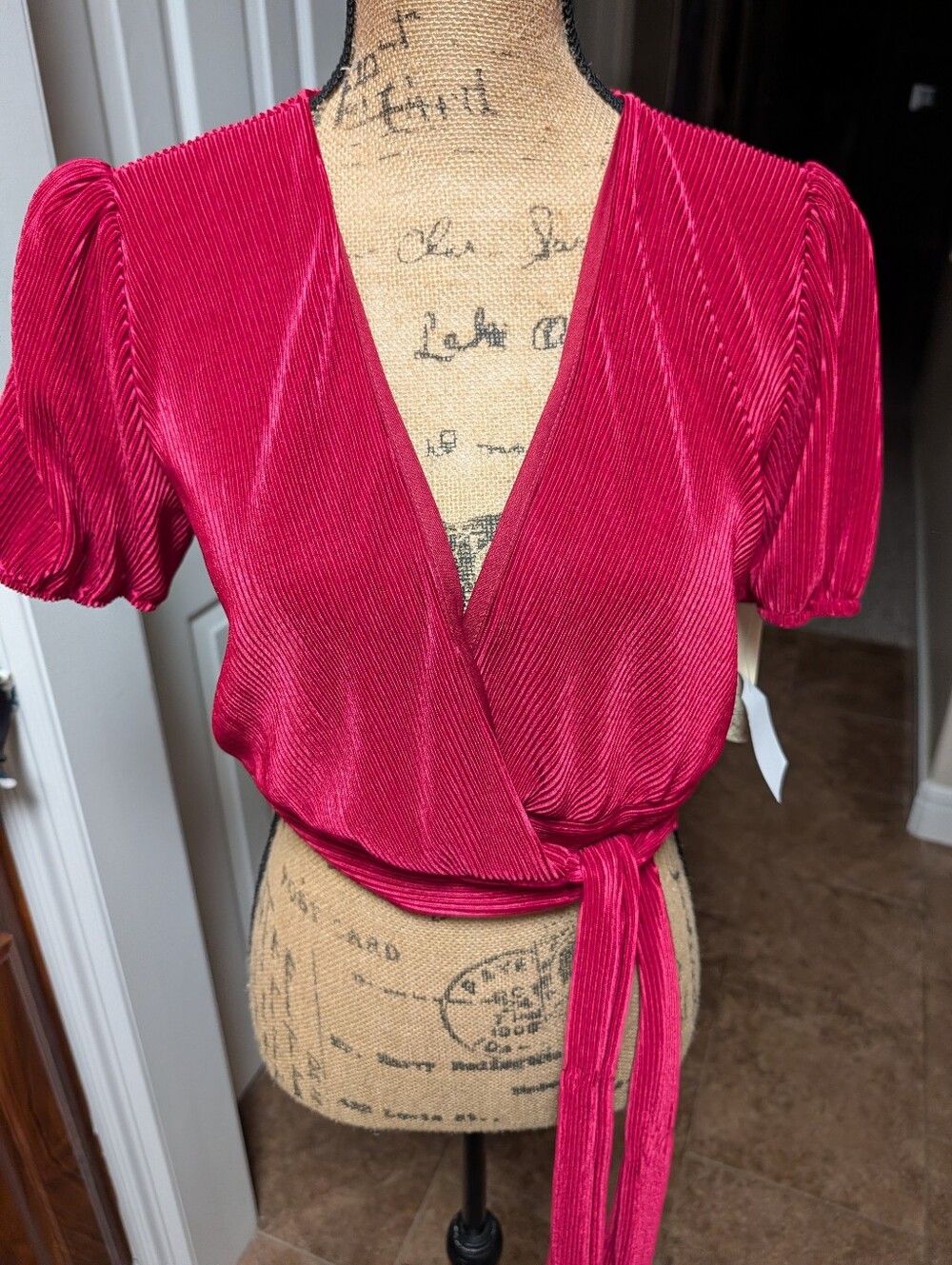 everleigh Fuchsia Pleated Surplice Wrap Top